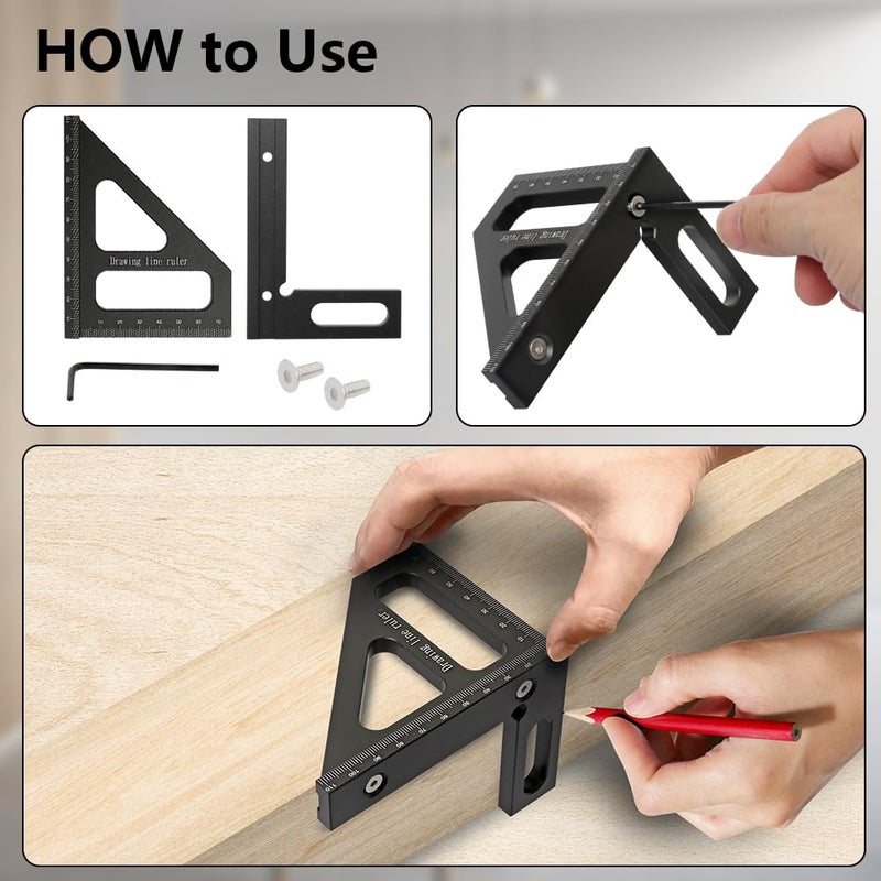 KETIPED Metric 3D Multi-Angle Measuring Ruler,45/90 Degree Aluminum Alloy Woodworking Square Protractor, Miter Triangle Ruler High Precision Layout Measuring Tool for Engineer Carpenter,002BK - Image 5